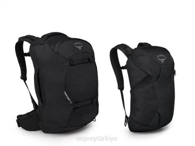 erkekler siyah Osprey farpoint 55 seyahat paketi seyahat paketi 20VZ517