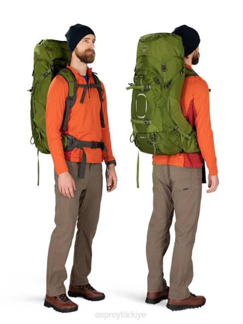 erkekler sarımsak hardal yeşili Osprey aether 55 sırt çantasıyla seyahat 20VZ70
