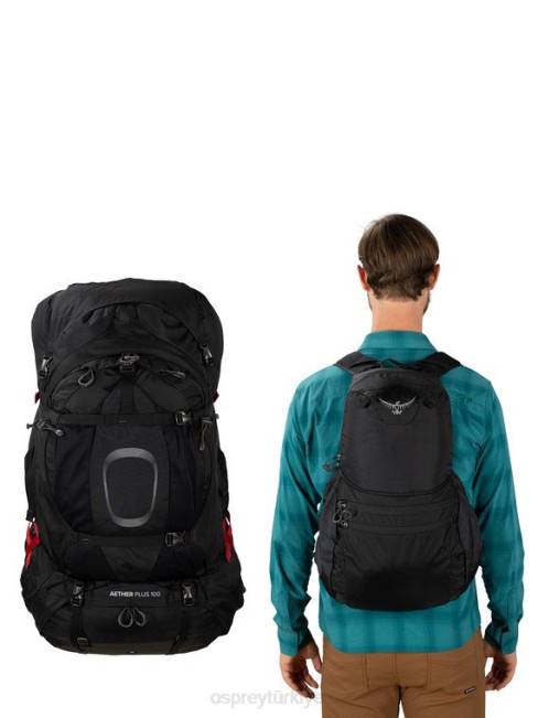 erkekler siyah Osprey aether artı 100 sırt çantasıyla seyahat 20VZ81