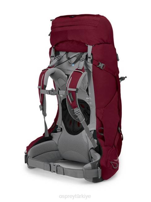 kadınlar bordo Osprey Ariel 65 sırt çantasıyla seyahat 20VZ86