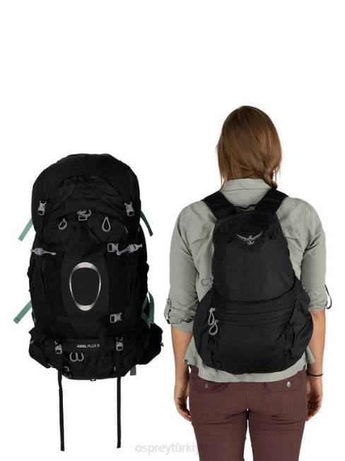 kadınlar siyah Osprey ariel artı 85 sırt çantasıyla seyahat 20VZ95